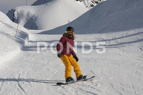 Young Woman Snowboarding, Girdwood, Anchorage, Alaska