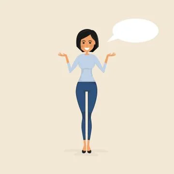 Young woman with a speech bubble on a background.Comic woman with speech bubb Stock Illustration