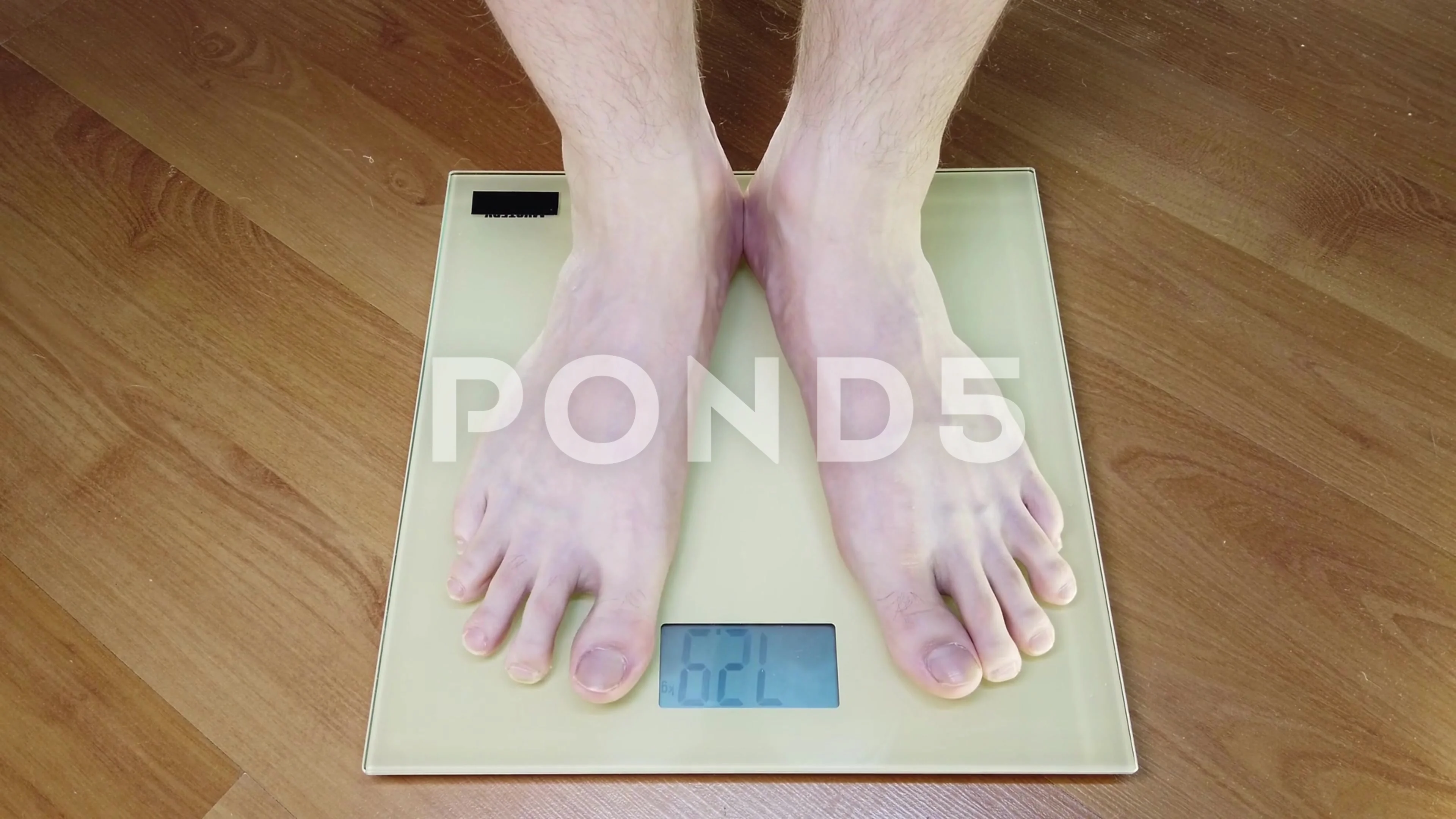 Woman On Scales Measure Weight. Girl Leg, Stock Video