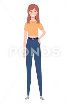 Young woman standing on white background Stock Illustration
