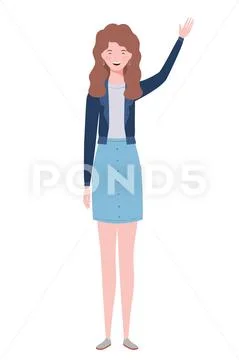 Young woman standing on white background Stock Illustration