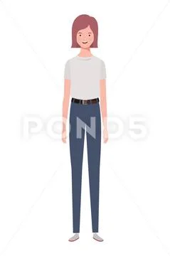 Young woman standing on white background Stock Illustration