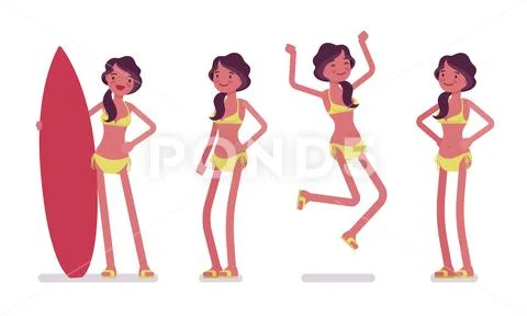 Young woman in summer beach outfit, positive emotions Stock Illustration