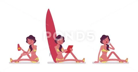 Young woman in summer beach outfit sitting Stock Illustration