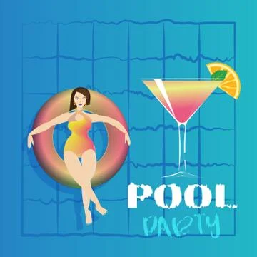 Young woman sunbathing on ring in pool Stock Illustration