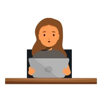 Young woman surprised while working with tablet at desk Stock Illustration