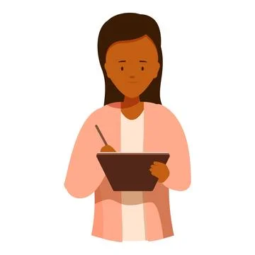 Young woman taking notes on tablet with stylus Stock Illustration