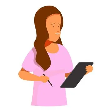 Young woman taking notes on tablet with pen Illustrazione stock