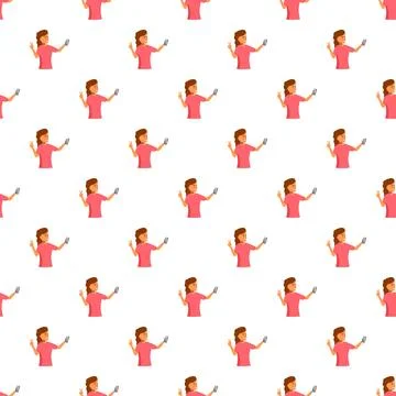 Young woman taking selfie using smartphone seamless pattern Stock Illustration