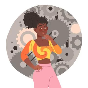 Young woman with technical type of thinking. Human mental mindset, personality Illustrazione stock