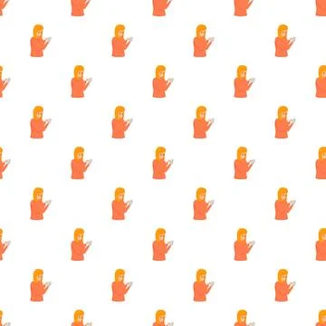 Young woman texting seamless pattern for technology background 库存插图