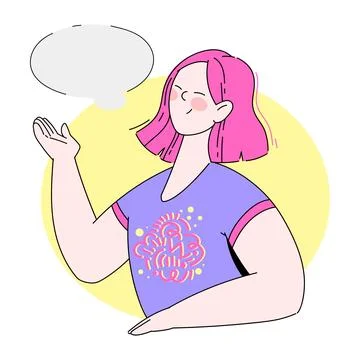Young Woman Thinking with Empty Thought Bubble Vector Illustration Stock Illustration