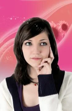 Young woman thinking in pink Stock Photos