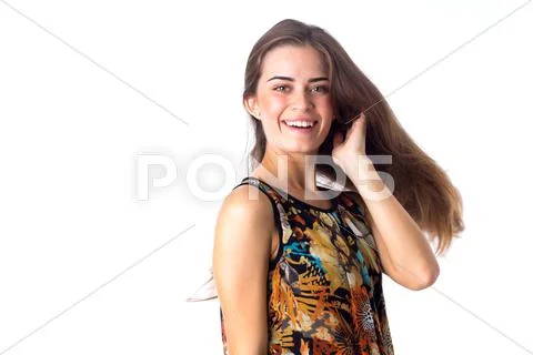 Young woman touching her hair Stock Photos