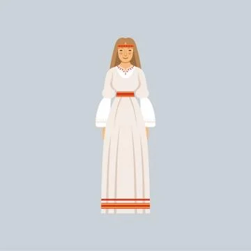 Young woman in traditional Slavic or pagan costume, representative of religious Stock Illustration