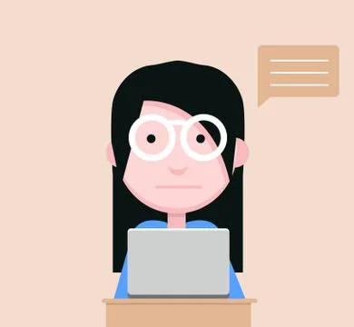 Young woman  use computer flat design 스톡 일러스트