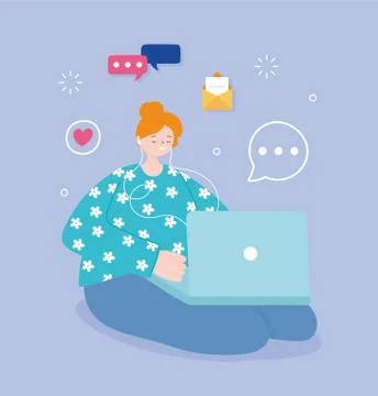 Young woman using computer laptop social media Stock Illustration