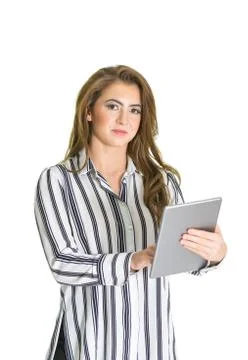 Young woman using a computer tablet - White Background Stock Photos