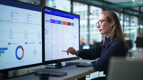 Young Woman Using CRM Software On Desktop Stock Footage 339172422
