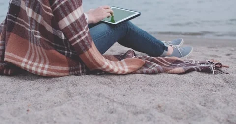 Young Woman Using Digital Tablet Touch Screen, Slow Motion 4K DCi Stock-Footage 55690041