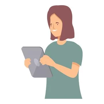 Young woman using digital tablet smiling while browsing internet Stock Illustration