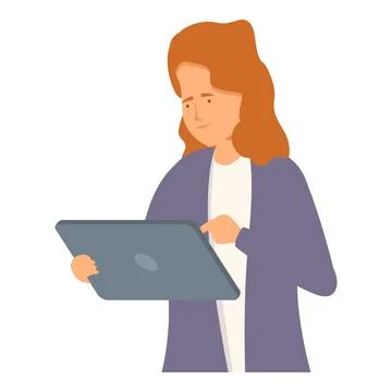 Young woman is using a digital tablet, her finger touching the screen Stock Illustration