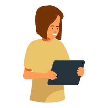 Young woman using digital tablet, surfing internet, reading news Illustrazione stock