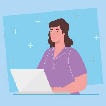 Young woman using laptop computer イラスト素材