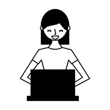 Young woman using laptop Stock Illustration