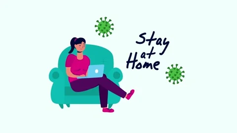 Young woman using laptop while sitting on sofa with coronavirus symbols flo.. Stock-Footage 338397891