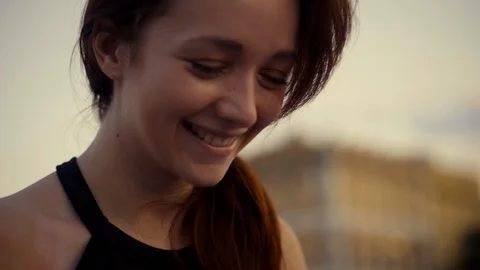Young Woman Using a Mobile Phone on the Streets of Rome. Slow Motion Stock Footage