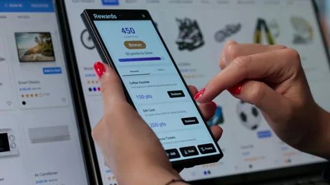 Young Woman Using Phone App To Earn Points Stock Footage 339173358