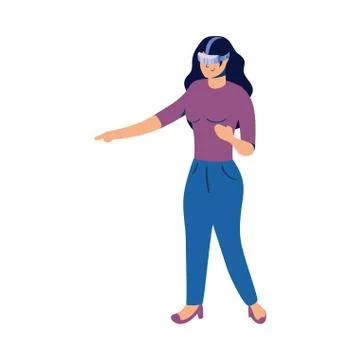 Young woman using reality virtual tech イラスト素材