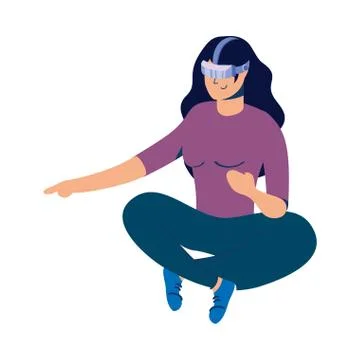 Young woman using reality virtual tech イラスト素材