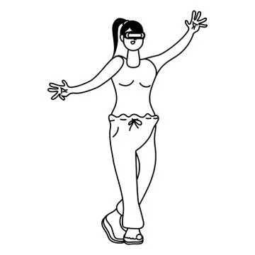 Young woman using reality virtual technology line style 스톡 일러스트