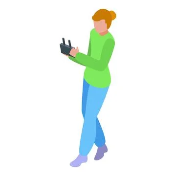 Young woman using a remote control for drone flight navigation Stock Illustration