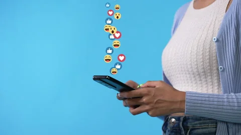 Young woman using smartphone and enjoy with the social media trend. Video stock 343622258