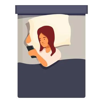 Young woman using smartphone in bed before sleeping Stock Illustration