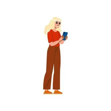 Young woman using smartphone, browsing internet, reading news Stock Illustration