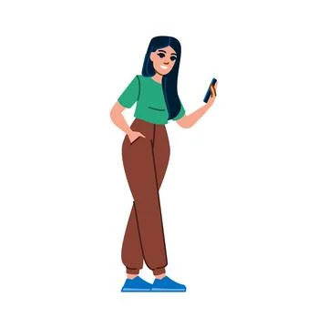 Young woman using smartphone, browsing internet, reading news Stock Illustration