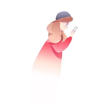 Young Woman Using Smartphone as Mobile Device Vector Illustration イラスト素材