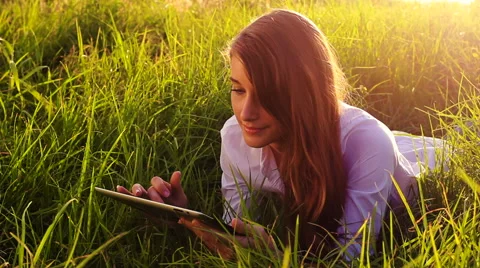 Young Woman Using Tablet Computer Touchscreen. Stock Footage 56025831