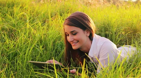 Young Woman Using Tablet Computer Touchscreen. Видео 56026155