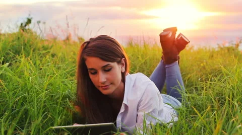Young Woman Using Tablet Computer Touchscreen. Stock Footage 56026286