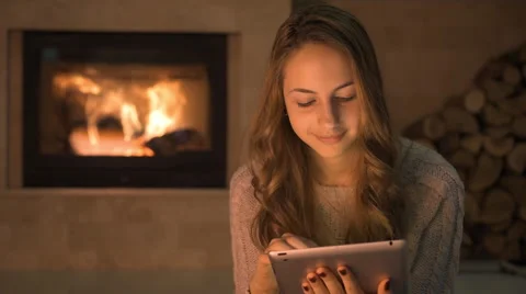 Young woman using tablet . 動画素材 58894314