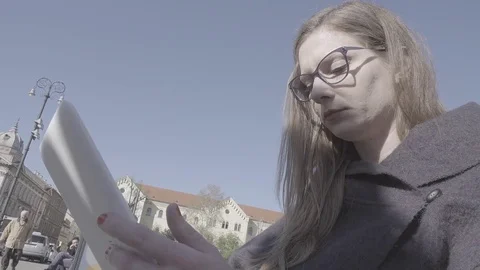 Young woman using tablet Video stock 74340347