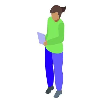 Young woman using tablet for mobile working isometric icon Stock Illustration