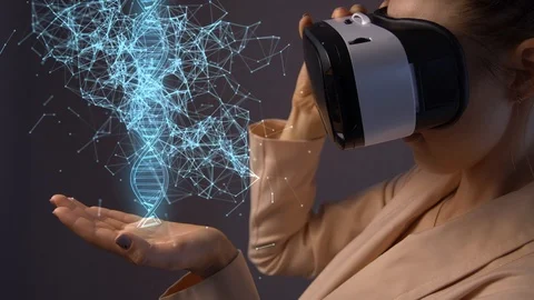 Young woman using a virtual reality headset Видео 105313557
