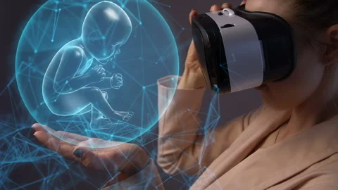 Young woman using a virtual reality headset Видео 105377258