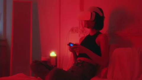 Young Woman Using Virtual Reality Headset Future VR Education Technology Stock Footage 155304207